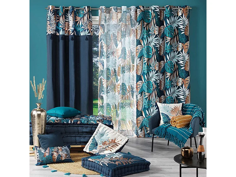 Rideau à Œillets Imprimé "Alianor" 140x240cm Bleu