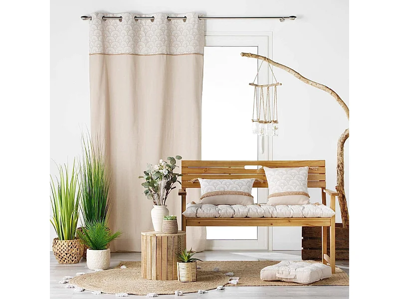 Rideau à Œillets Imprimé "Bahina" 140x280cm Beige & Blanc