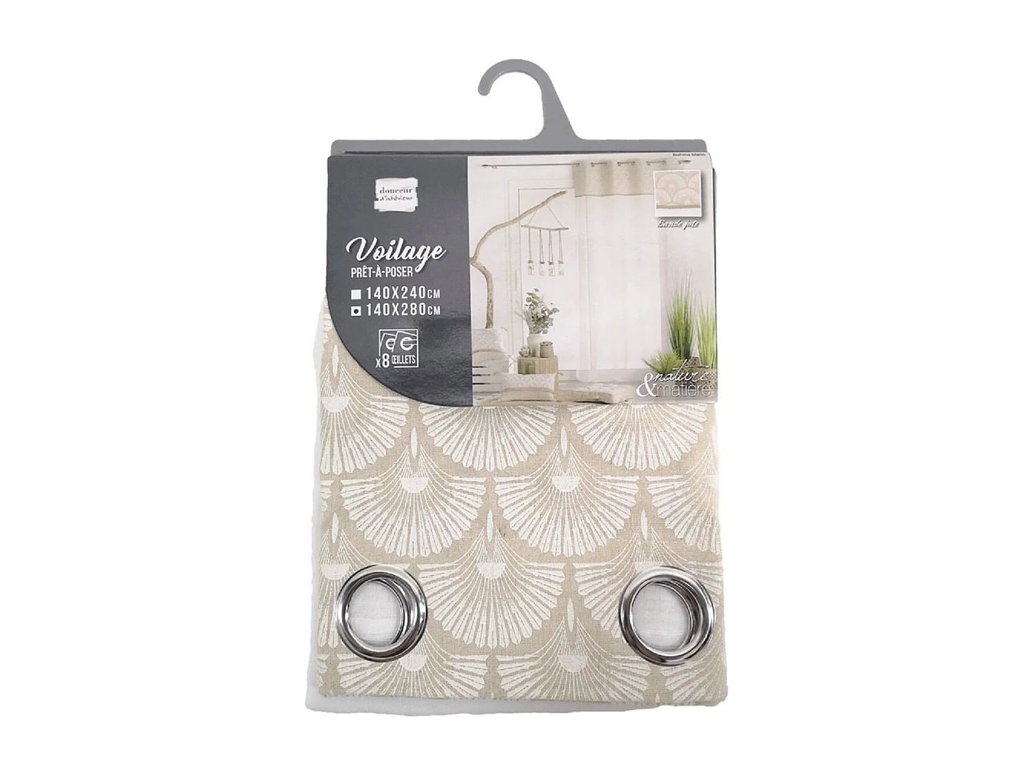 Rideau à Œillets Imprimé "Bahina" 140x280cm Beige & Blanc