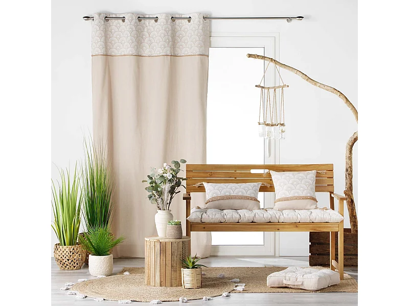 Rideau à Œillets Imprimé "Bahina" 140x240cm Beige & Blanc