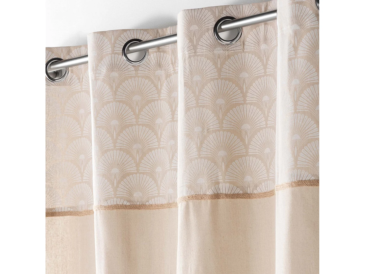 Rideau à Œillets Imprimé "Bahina" 140x240cm Beige & Blanc