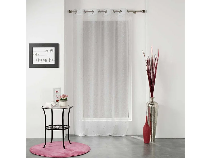Rideau Voilage à Oeillets "Elea" 140x240cm Blanc & Argent