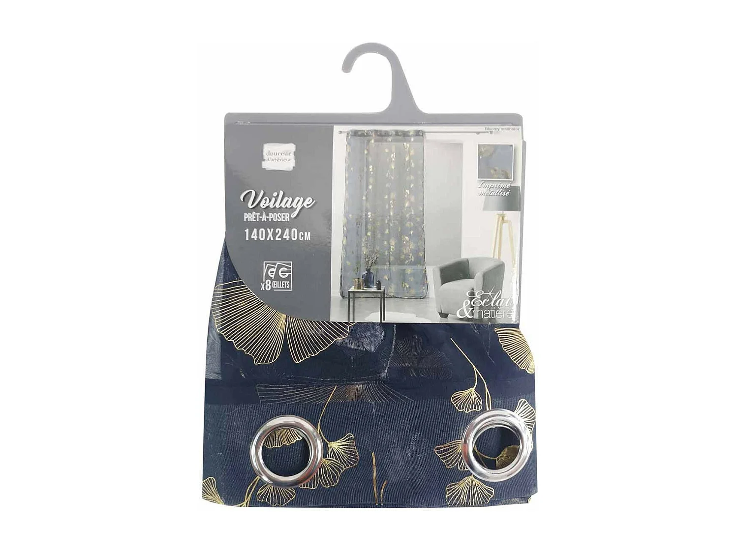 Rideau Voilage à Œillets "Bloomy" 140x240cm Bleu