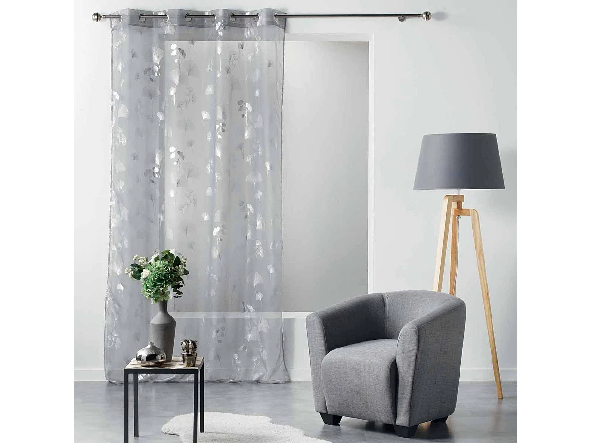 Rideau Voilage à Œillets "Bloomy" 140x240cm Gris