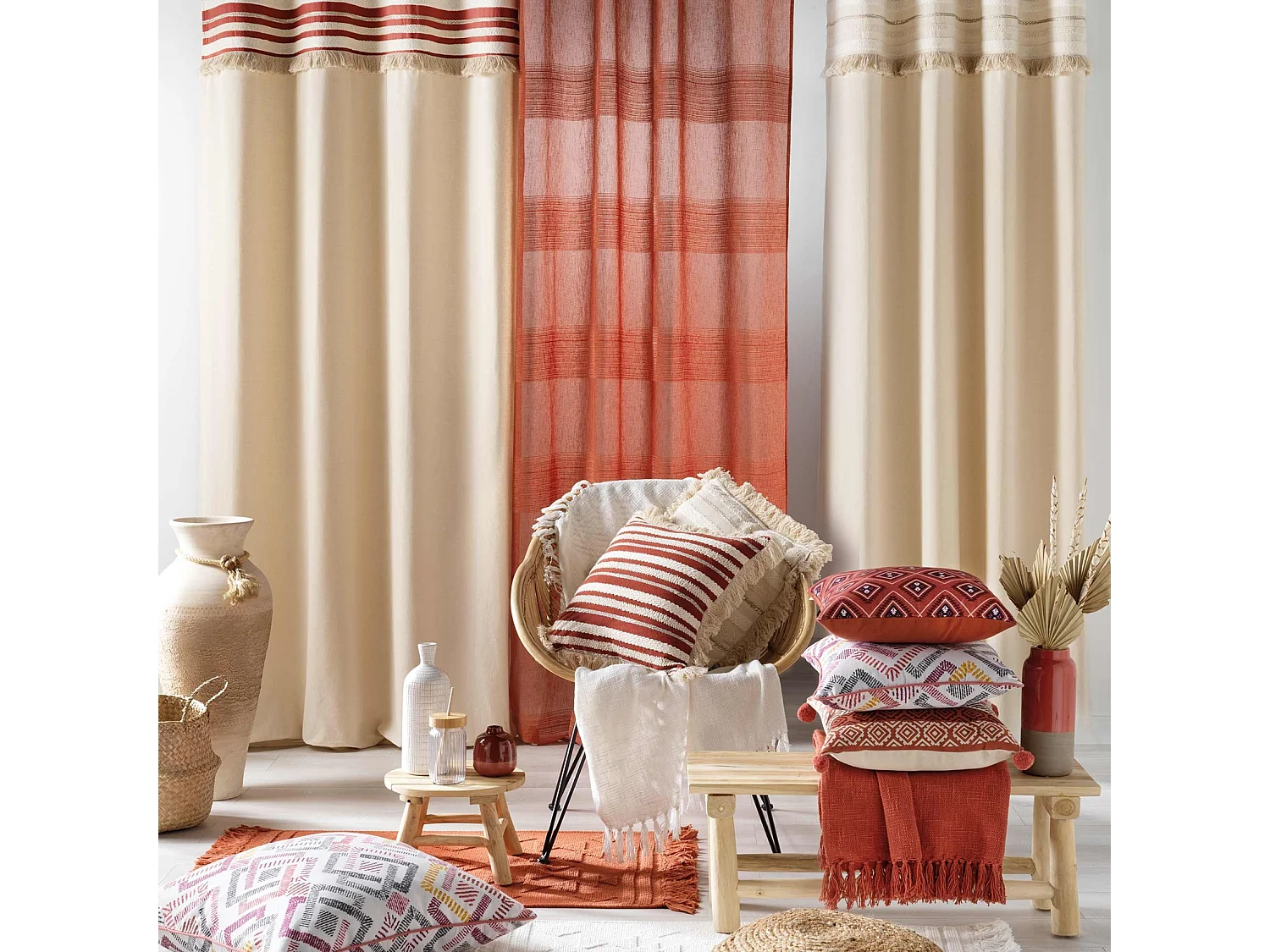 Rideau à Œillets Tissé "Atlas" 140x240cm Terracotta