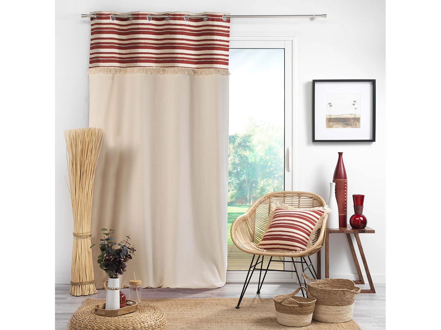 Rideau à Œillets Tissé "Atlas" 140x240cm Terracotta