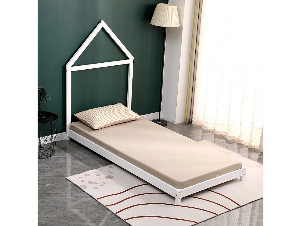 Lit en pin massif blanc 90x190 cm avec 10 lattes en contreplaqué de peuplier - Montage rapide et facile - Laetitia