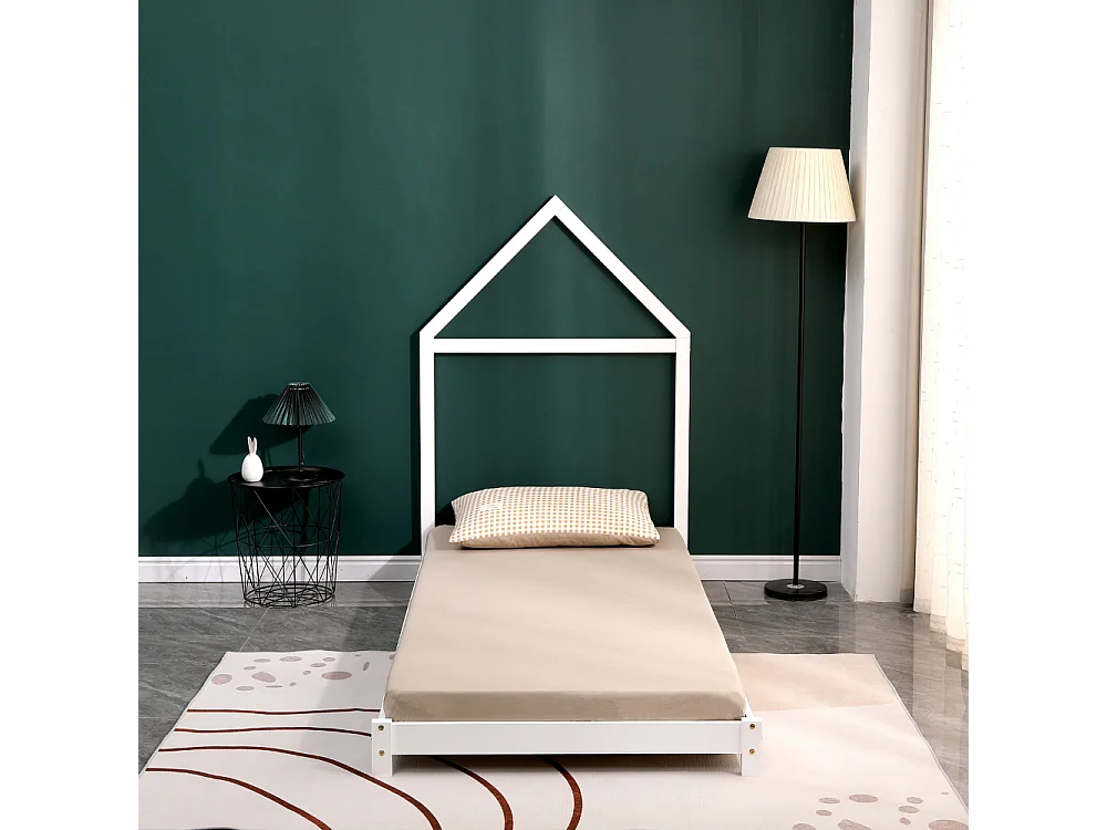 Lit en pin massif blanc 90x190 cm avec 10 lattes en contreplaqué de peuplier - Montage rapide et facile - Laetitia