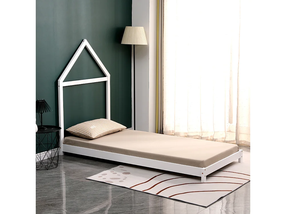 Lit en pin massif blanc 90x190 cm avec 10 lattes en contreplaqué de peuplier - Montage rapide et facile - Laetitia