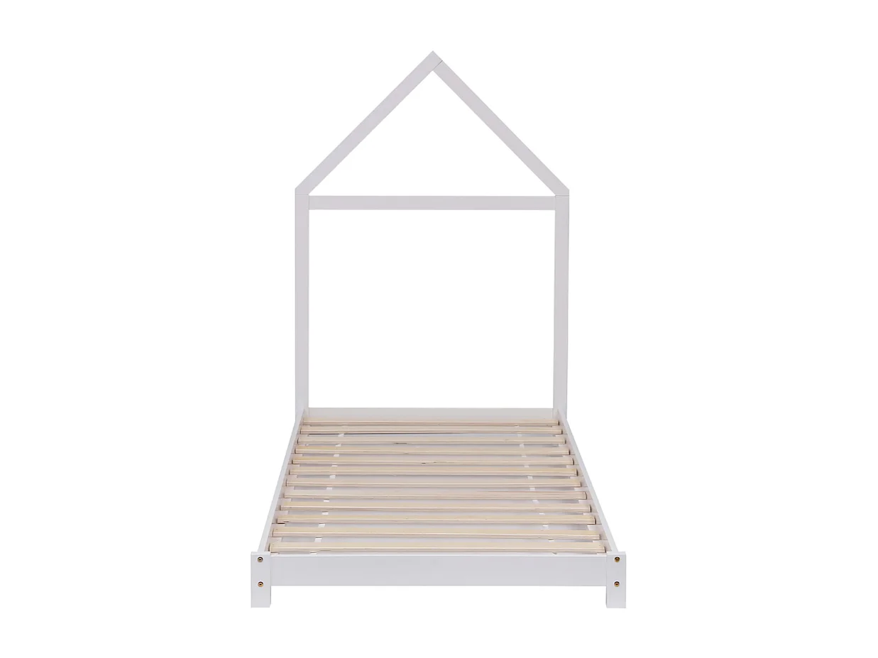 Lit en pin massif blanc 90x190 cm avec 10 lattes en contreplaqué de peuplier - Montage rapide et facile - Laetitia