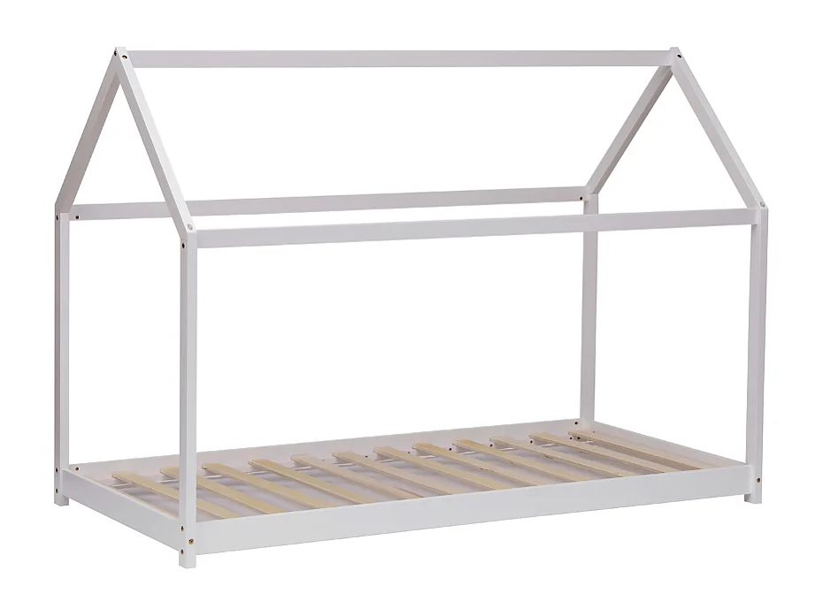 Lit cabane pin massif blanc 90x190 cm avec 10 lattes peuplier plywood - montage rapide et facile