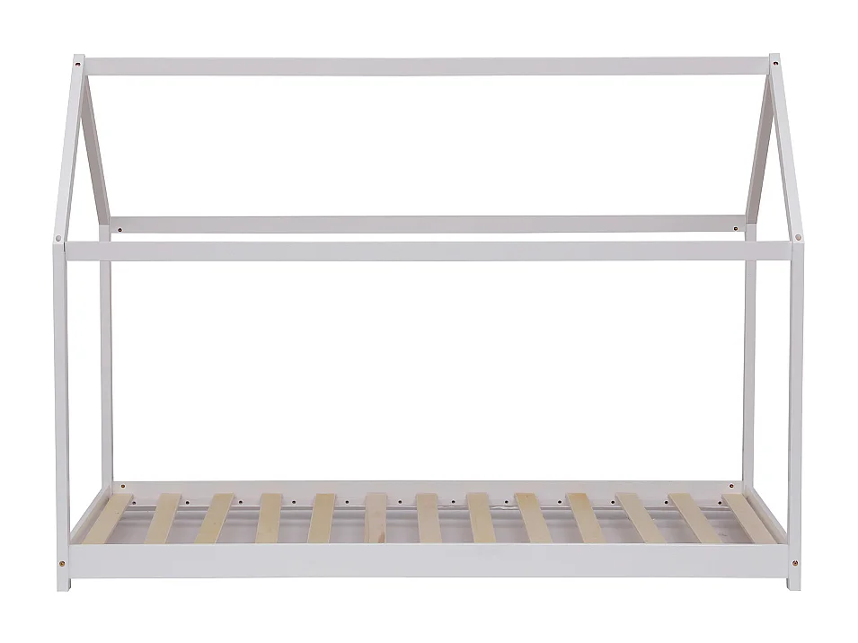 Lit cabane pin massif blanc 90x190 cm avec 10 lattes peuplier plywood - montage rapide et facile