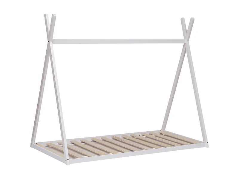 Lit cabane en pin massif 90x190 cm blanc avec 10 lattes en contreplaqué peuplier montage rapide et facile