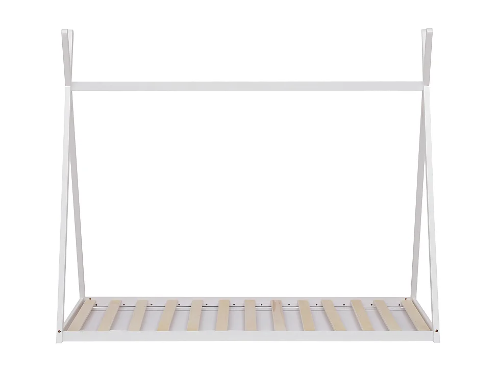 Lit cabane en pin massif 90x190 cm blanc avec 10 lattes en contreplaqué peuplier montage rapide et facile