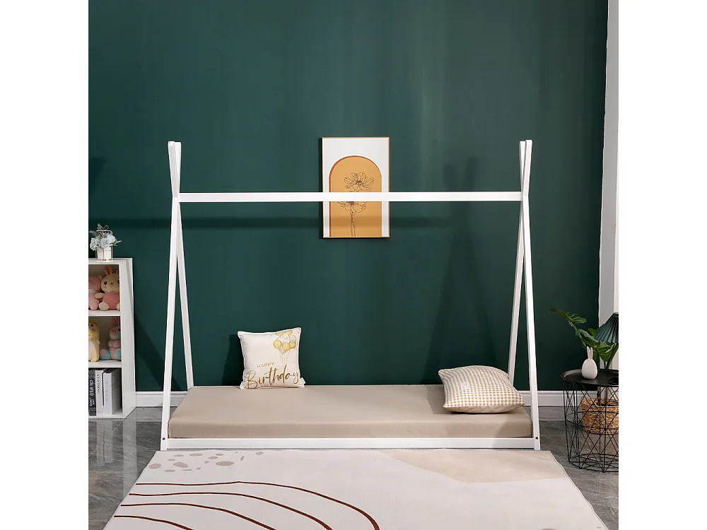 Lit cabane en pin massif 90x190 cm couleur blanc avec 10 lattes en peuplier plywood - modèle Alexandra montage rapide et facile