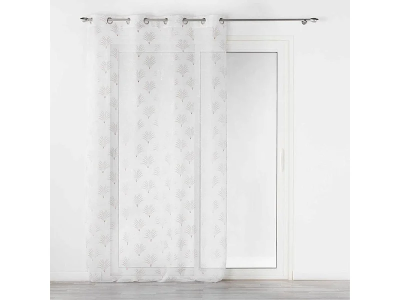 Rideau Voilage à Œillets Imprimé Métallisé "Arcadie" 140x240cm Blanc