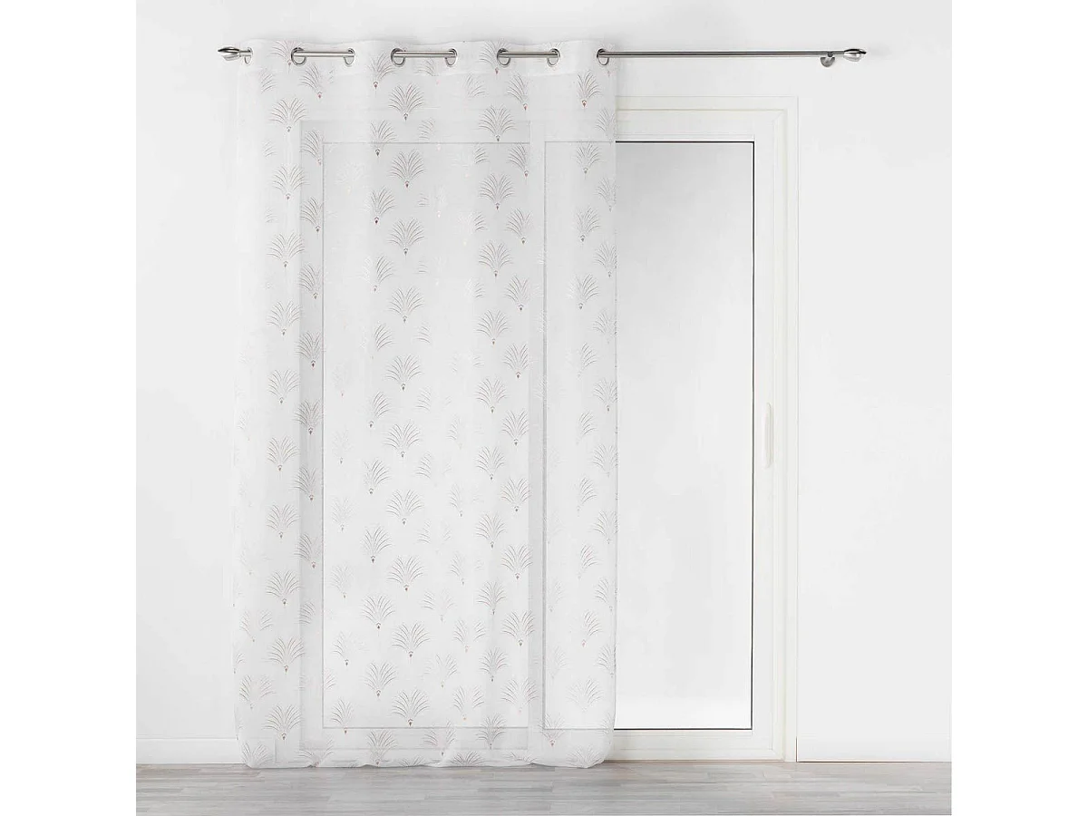 Rideau Voilage à Œillets Imprimé Métallisé "Arcadie" 140x240cm Blanc