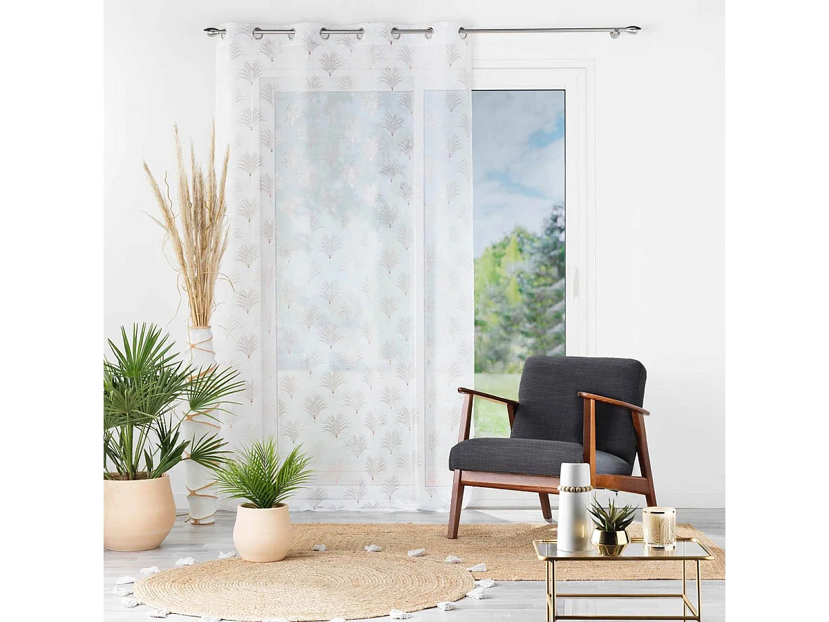 Rideau Voilage à Œillets Imprimé Métallisé "Arcadie" 140x240cm Blanc