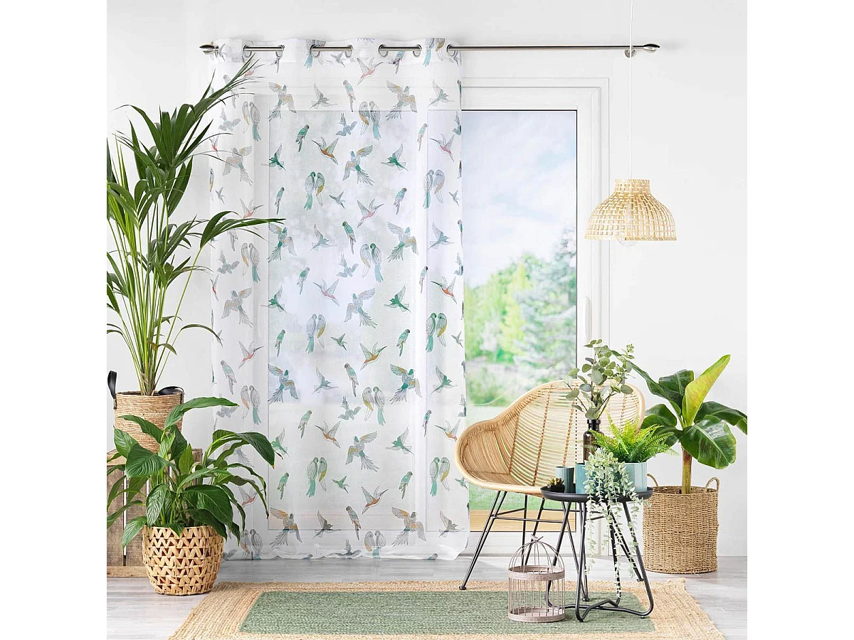 Rideau Voilage à Œillets Imprimé "Envolia" 140x240cm Blanc