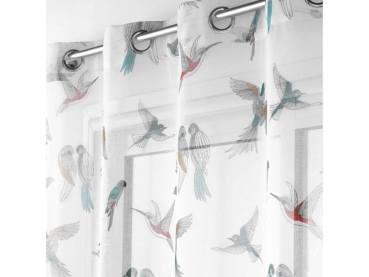 Rideau Voilage à Œillets Imprimé "Envolia" 140x240cm Blanc