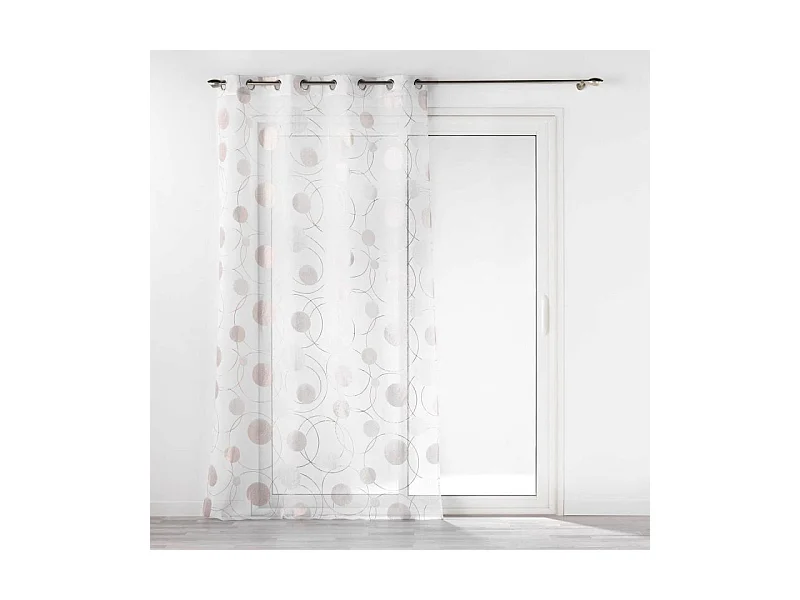 Rideau Voilage à Œillets Imprimé Métallisé "Oliane" 140x240cm Blanc
