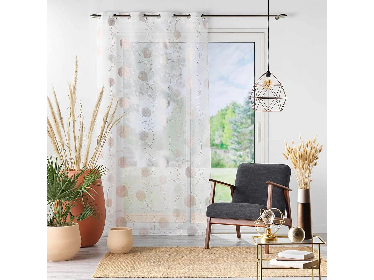 Rideau Voilage à Œillets Imprimé Métallisé "Oliane" 140x240cm Blanc