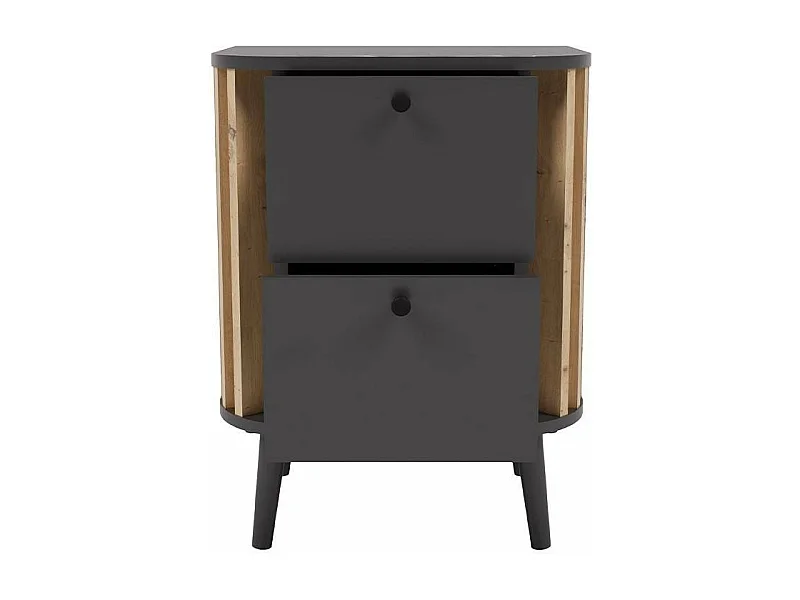 Table de chevet 2 tiroirs gris anthracite et chêne artisan L45 cm - PURE