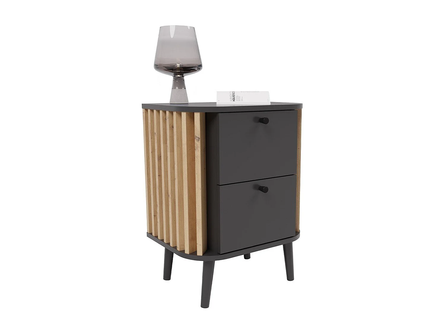 Table de chevet 2 tiroirs gris anthracite et chêne artisan L45 cm - PURE