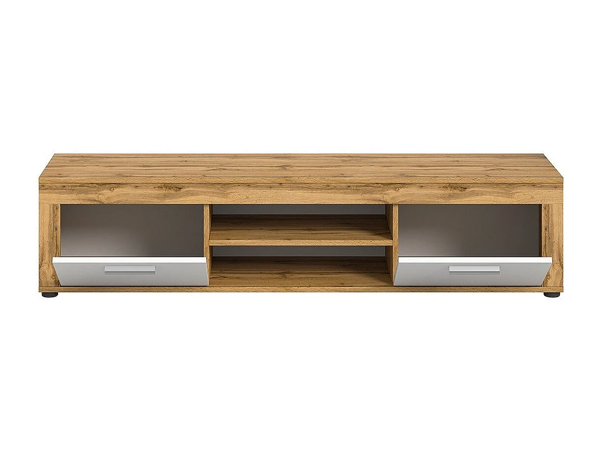Meuble TV 2 portes abattantes et 2 niches blanc et chêne wotan L160 cm - AOSTA