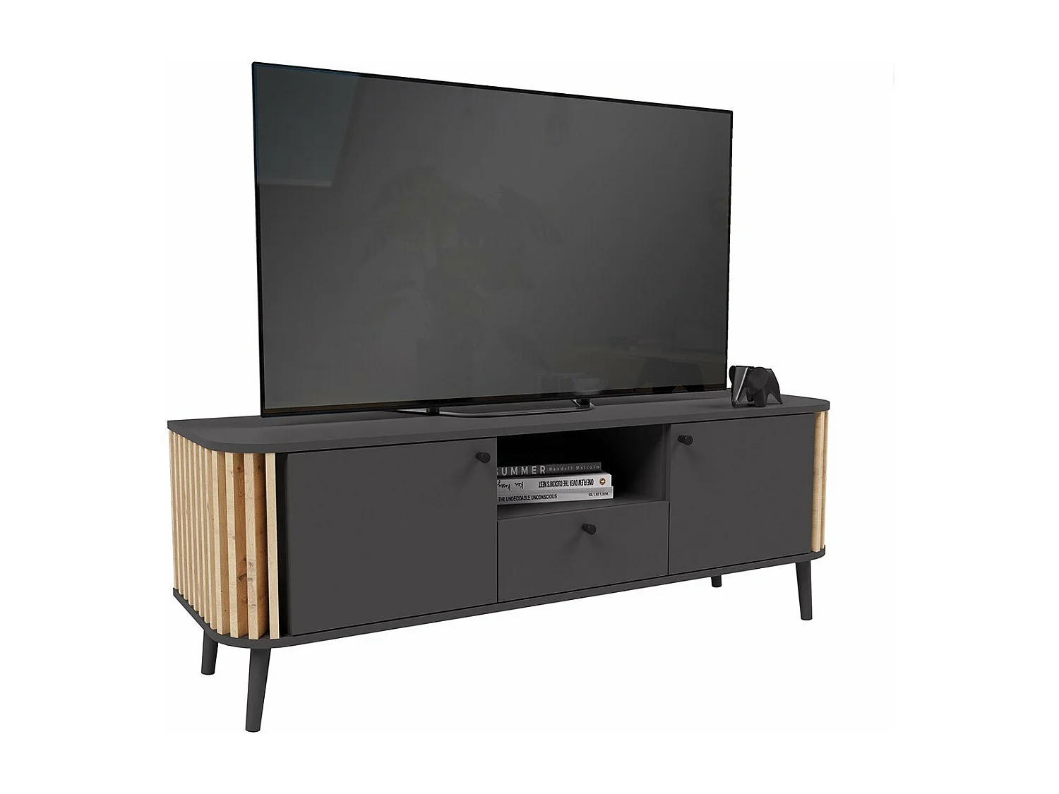 Meuble TV 1 tiroir, 2 portes et 1 niche L138 cm - PURE