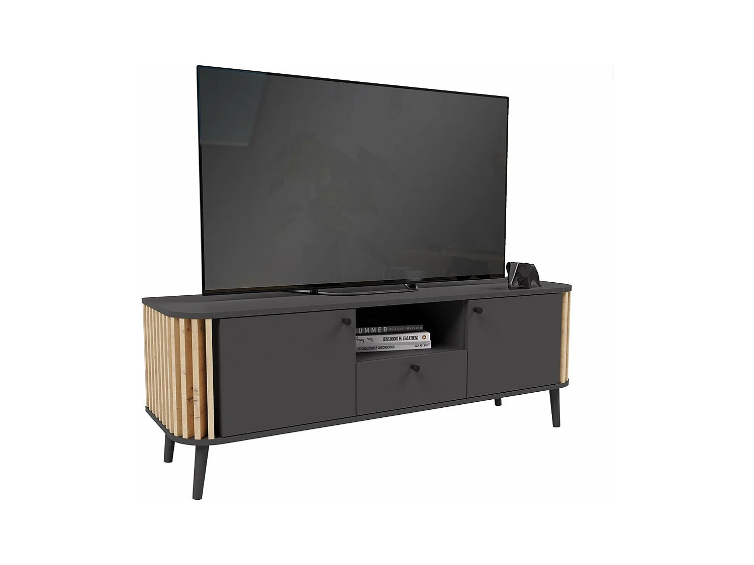 Meuble TV 1 tiroir, 2 portes et 1 niche L138 cm - PURE