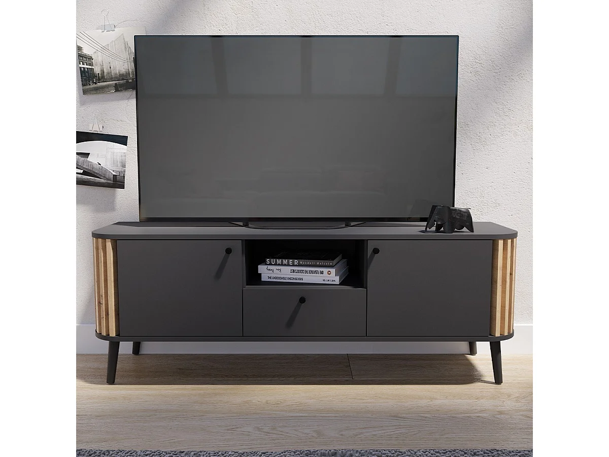 Meuble TV 1 tiroir, 2 portes et 1 niche L138 cm - PURE