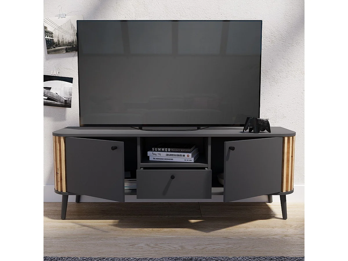 Meuble TV 1 tiroir, 2 portes et 1 niche L138 cm - PURE