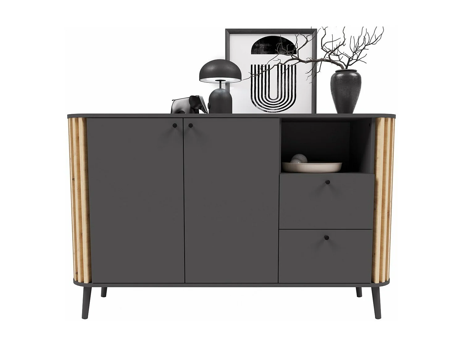 Buffet 2 tiroirs, 2 portes et 1 niche L138 cm - PURE