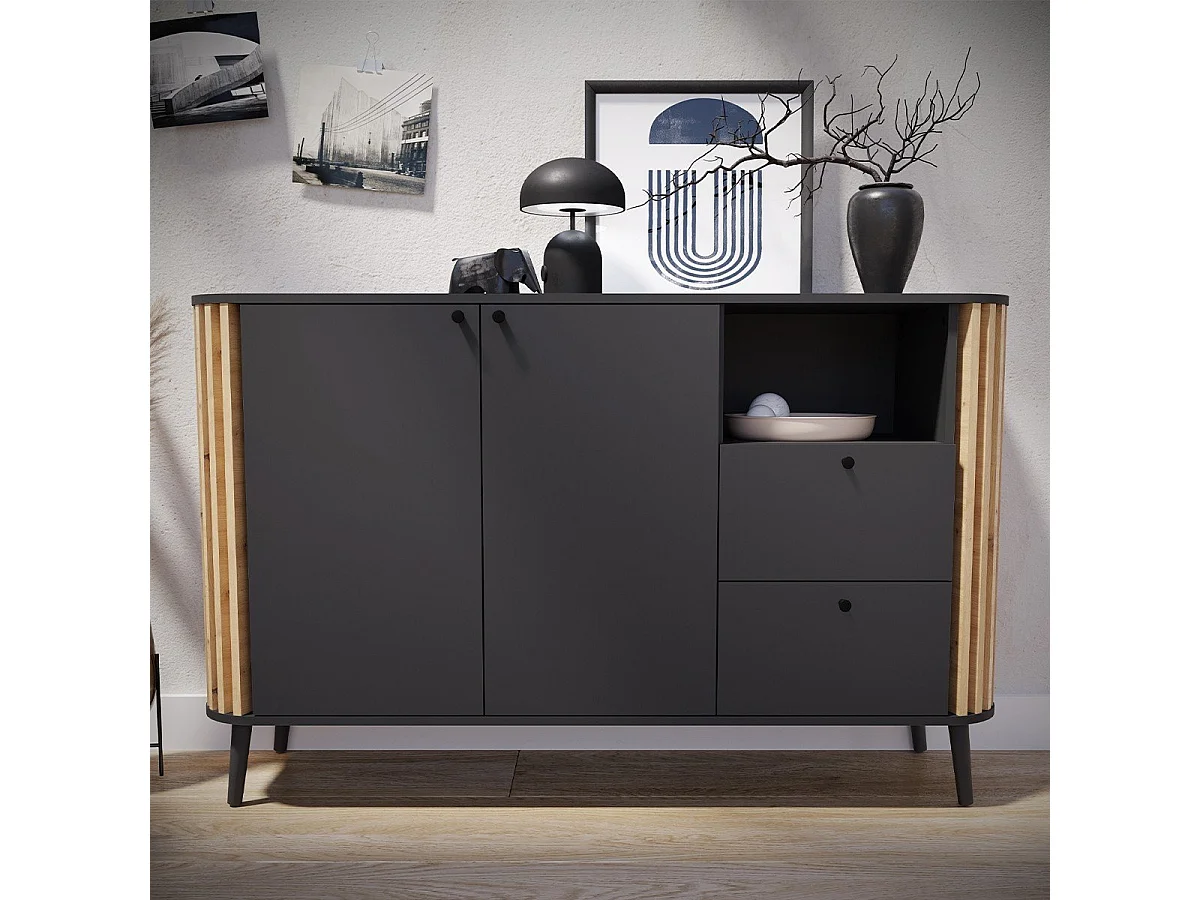 Buffet 2 tiroirs, 2 portes et 1 niche L138 cm - PURE