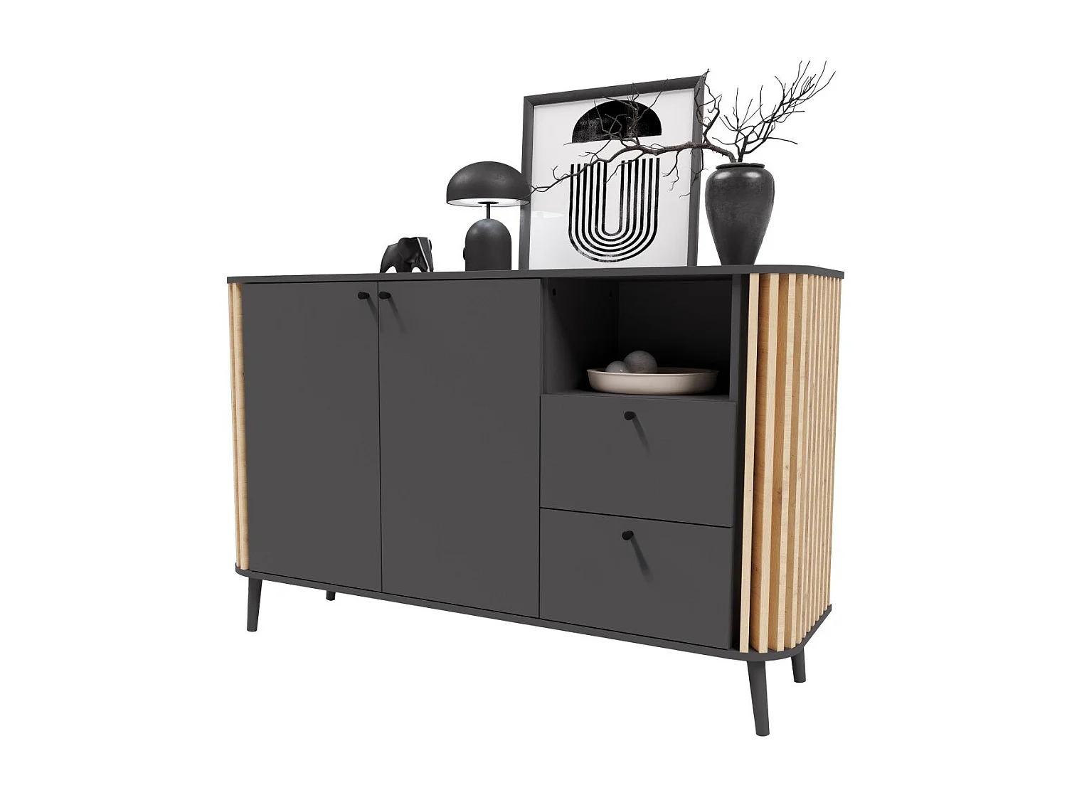 Buffet 2 tiroirs, 2 portes et 1 niche L138 cm - PURE