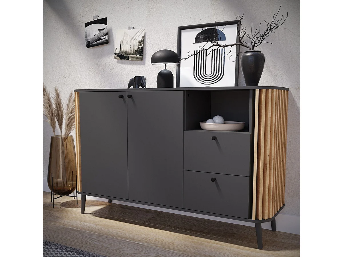 Buffet 2 tiroirs, 2 portes et 1 niche L138 cm - PURE