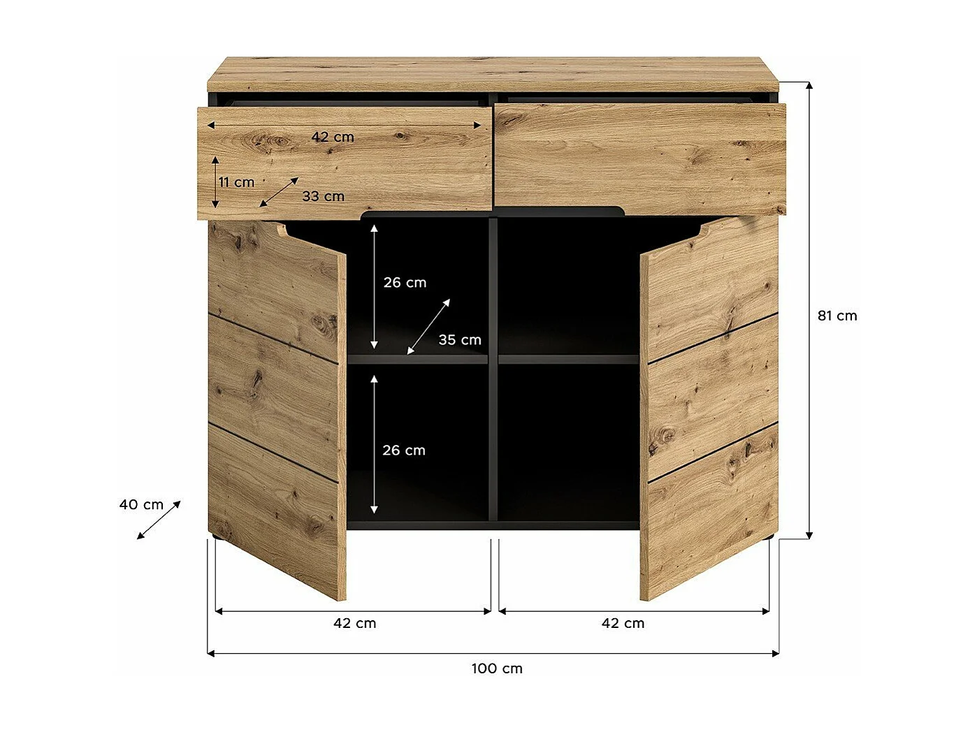 Commode 2 portes et 2 tiroirs L100 cm - CANU