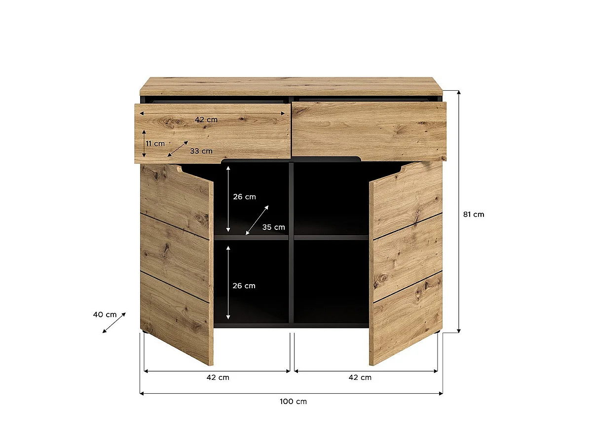 Commode 2 portes et 2 tiroirs L100 cm - CANU