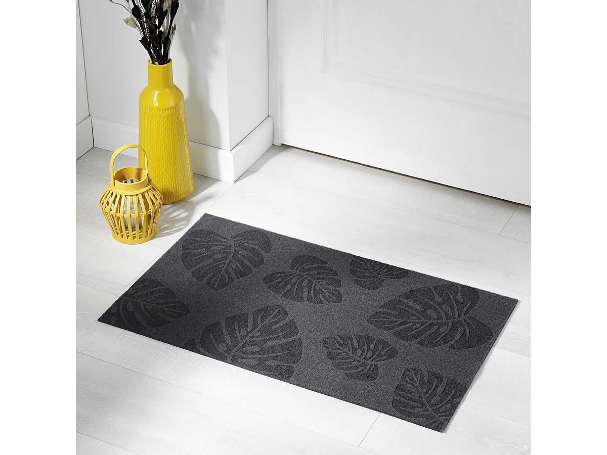 Tapis d'Entrée à Motifs "Palmeraie" 45x75cm Noir