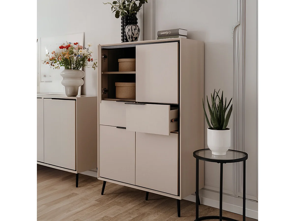 Wysoka komoda z 4 drzwiami i 2 szufladami, wys. 140 cm - ARONA
