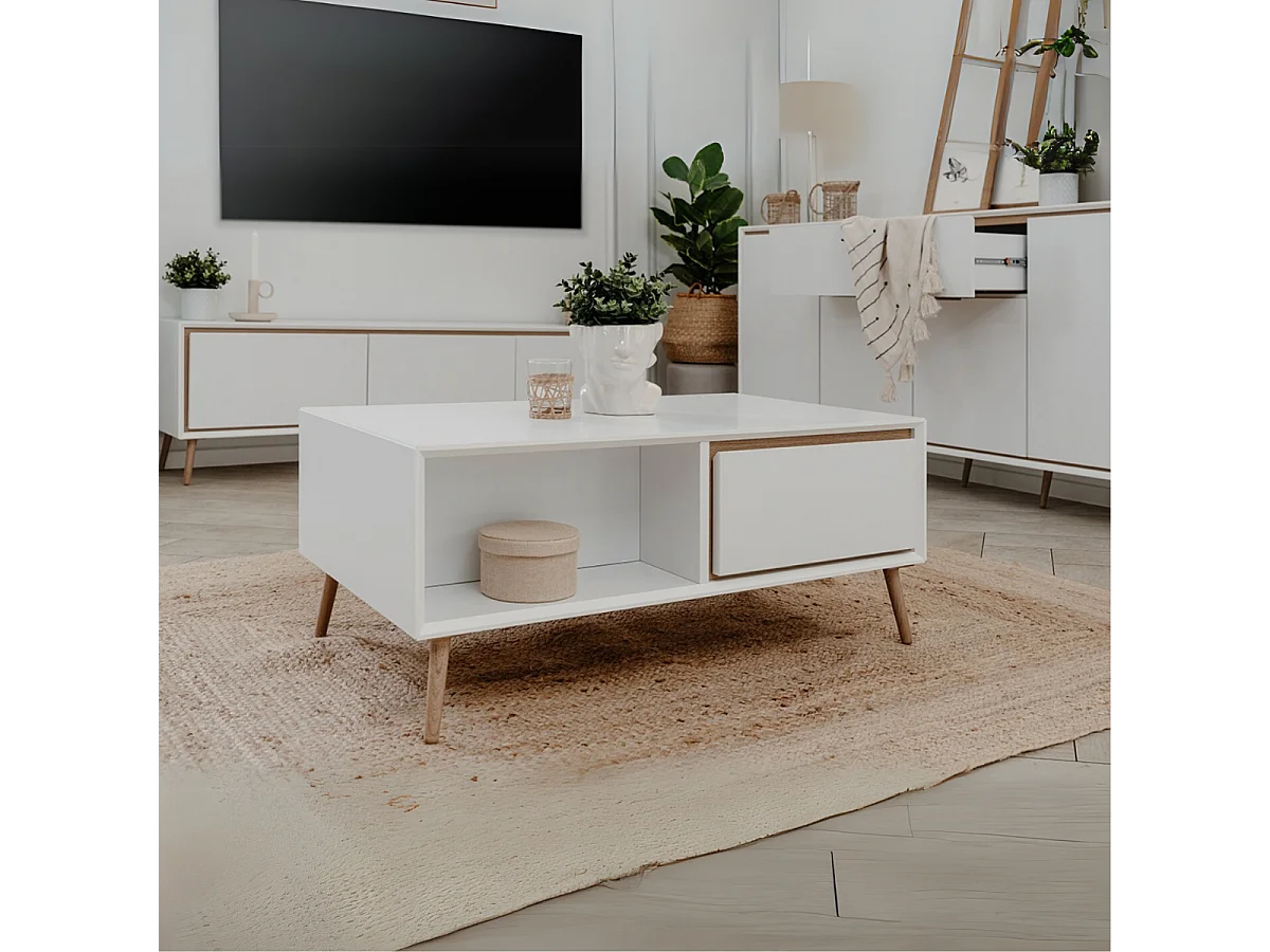 Table Basse 2 Tiroirs et Niches L94 cm - ARONA