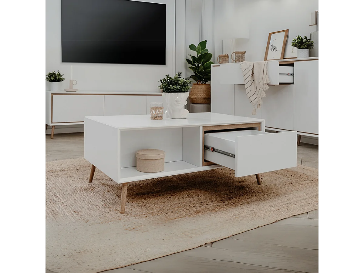 Table Basse 2 Tiroirs et Niches L94 cm - ARONA