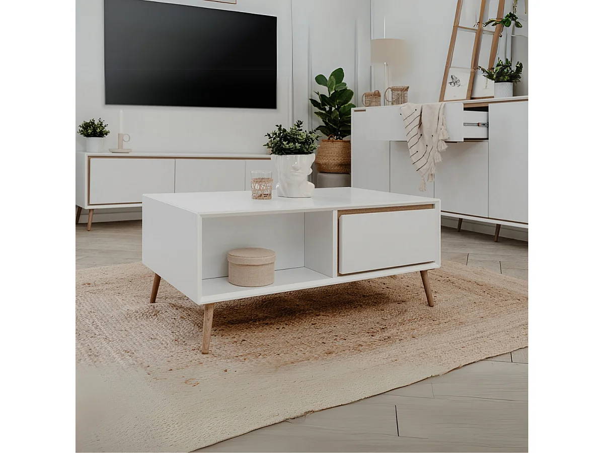 Mesa Baixa 2 Gavetas e Nichos L94 cm - ARONA