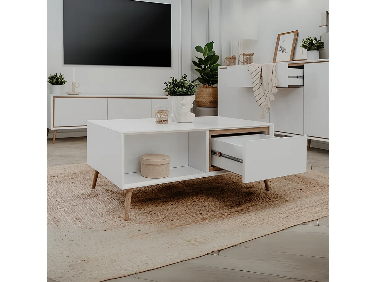 Mesa Baixa 2 Gavetas e Nichos L94 cm - ARONA