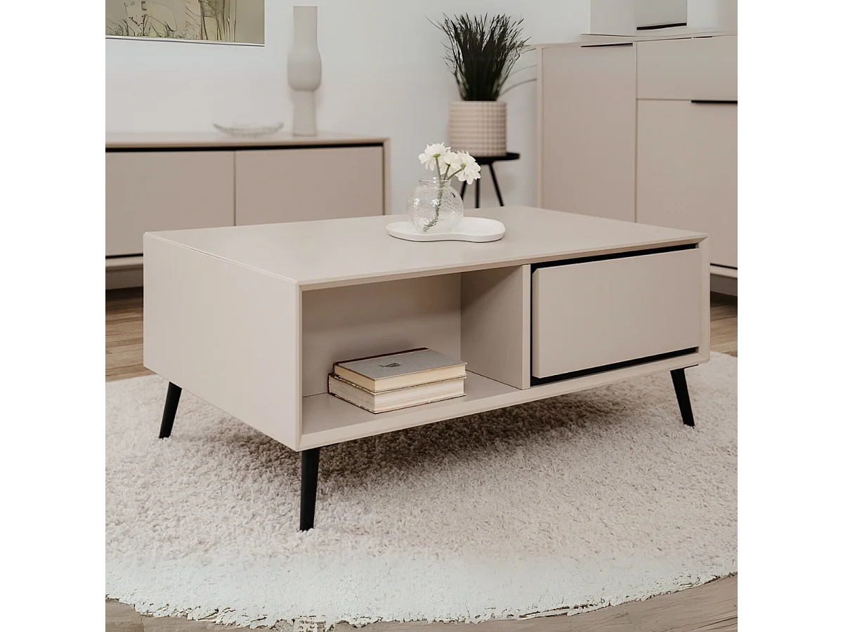 Table Basse 2 Tiroirs et Niches L94 cm - ARONA