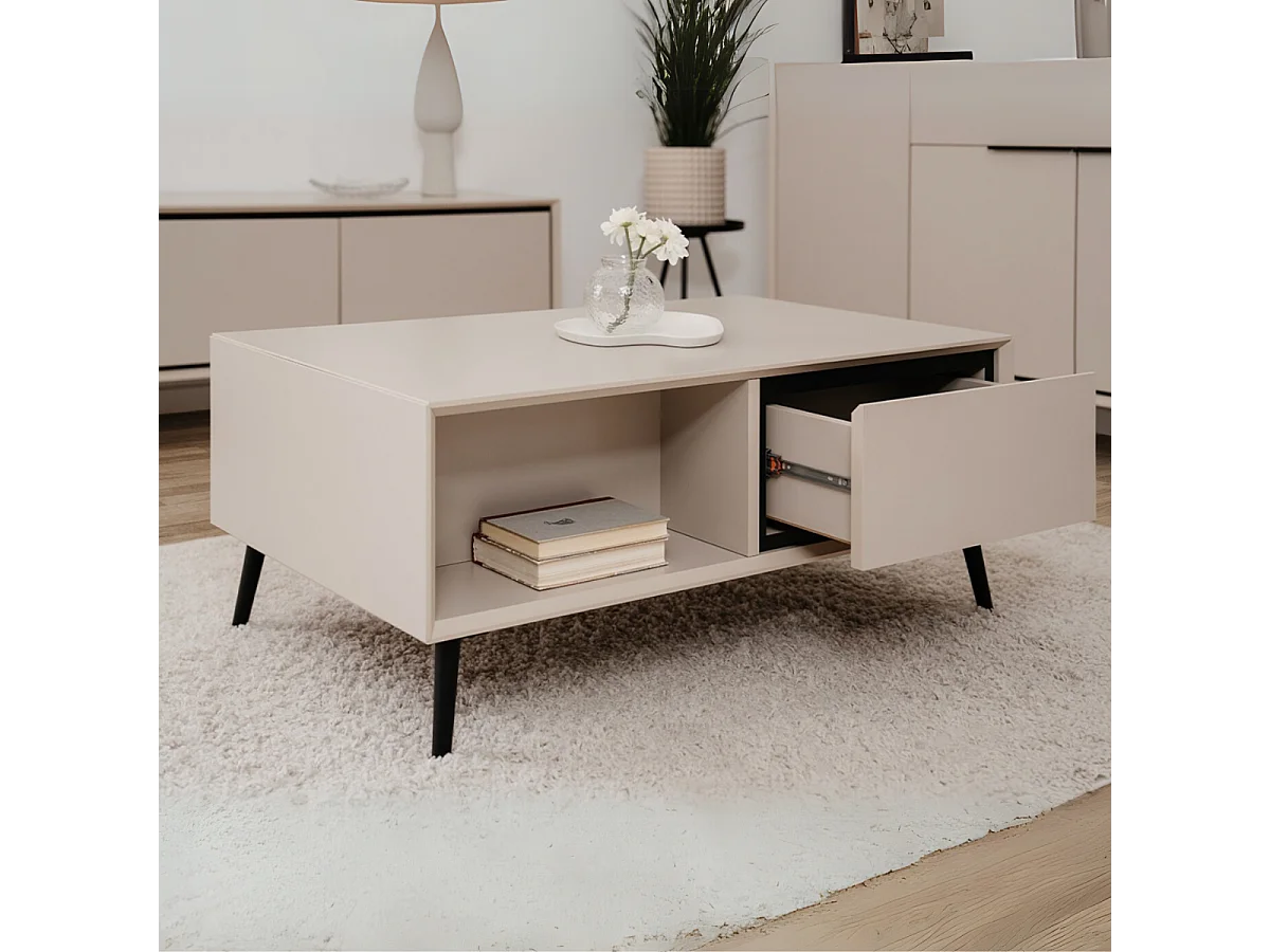 Table Basse 2 Tiroirs et Niches L94 cm - ARONA