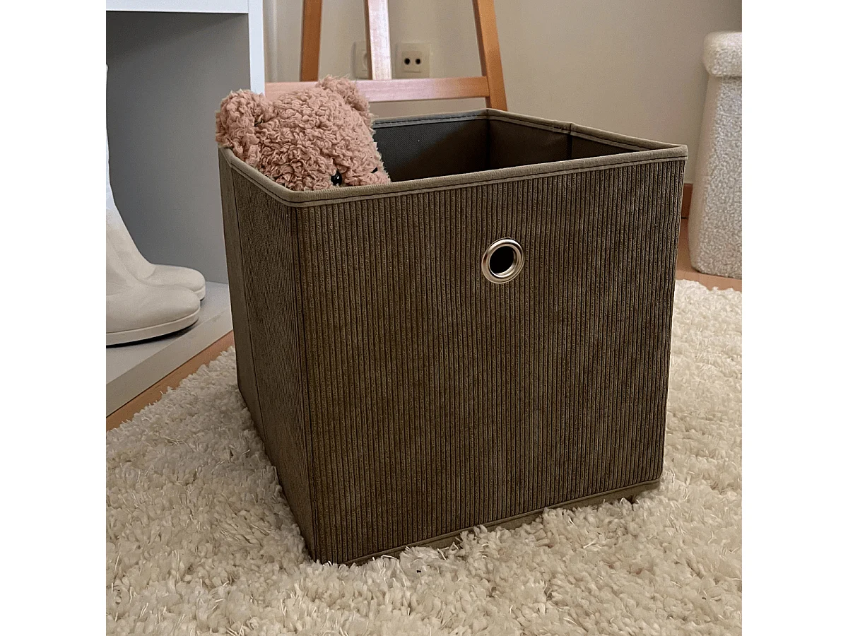 Cube pliable tissu velours côtelé kaki - H27 cm