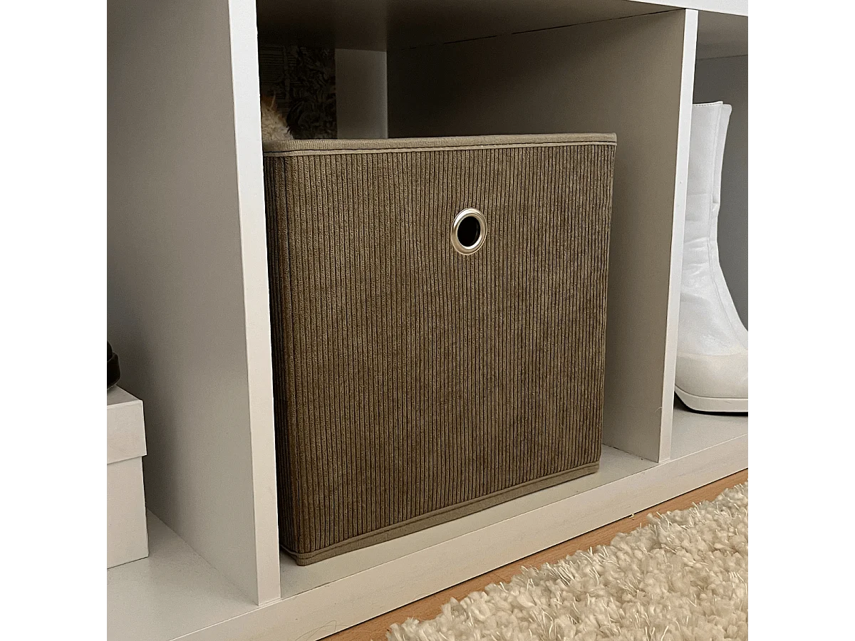 Cubo pieghevole in tessuto velluto a coste verde kaki - H27 cm