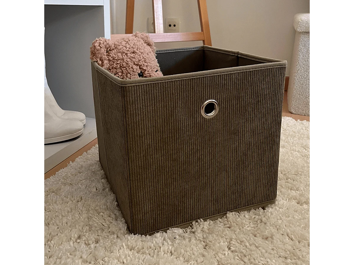 Cubo pieghevole in tessuto velluto a coste verde kaki - H27 cm